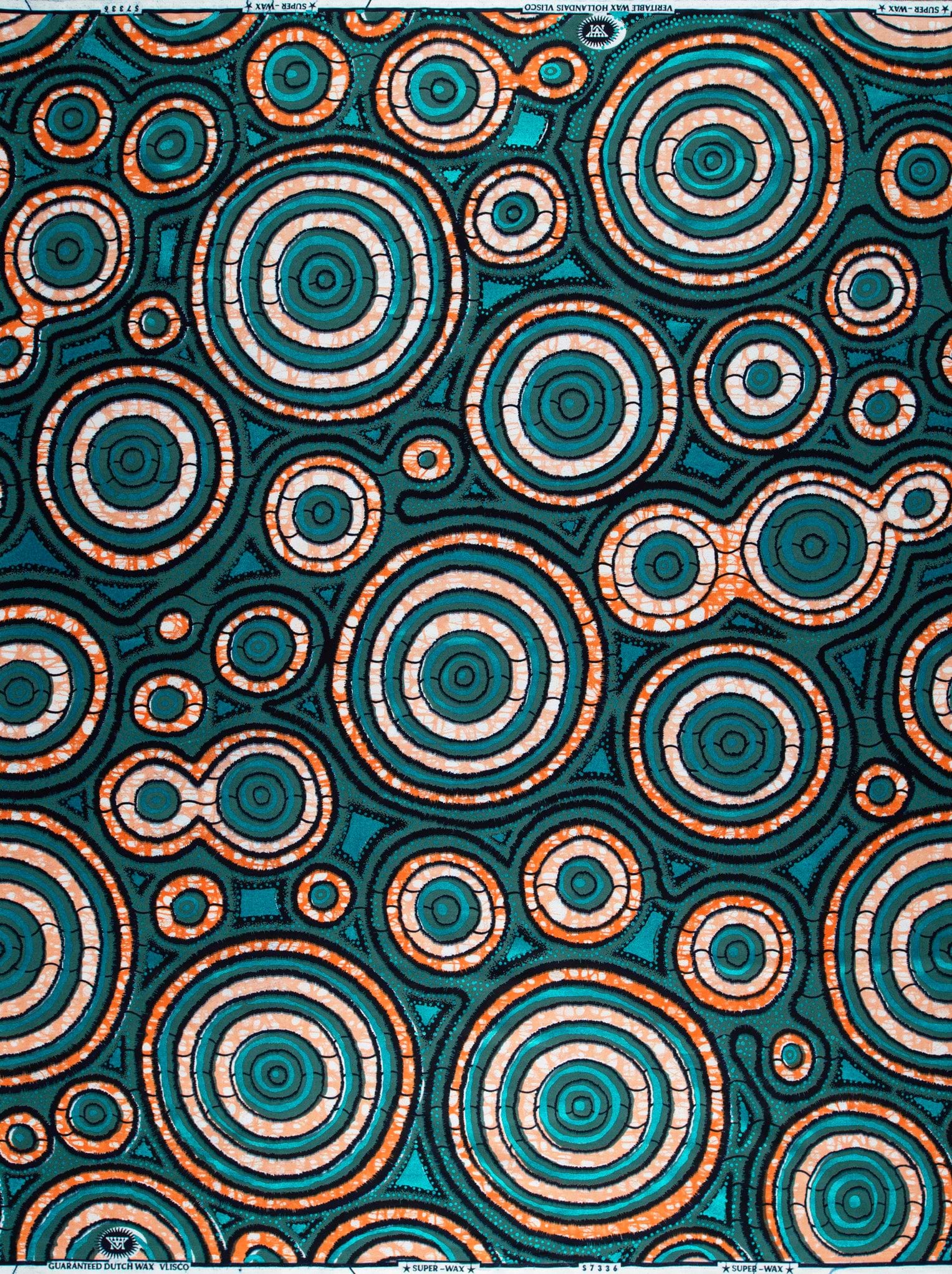 Teal orange concentric circle patterned super-wax vls7336.001