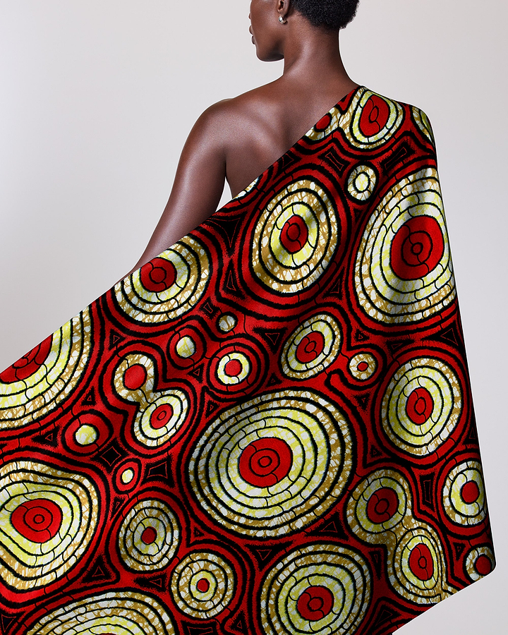 Vibrant red gold circular-patterned fabric super-wax vls7336.004