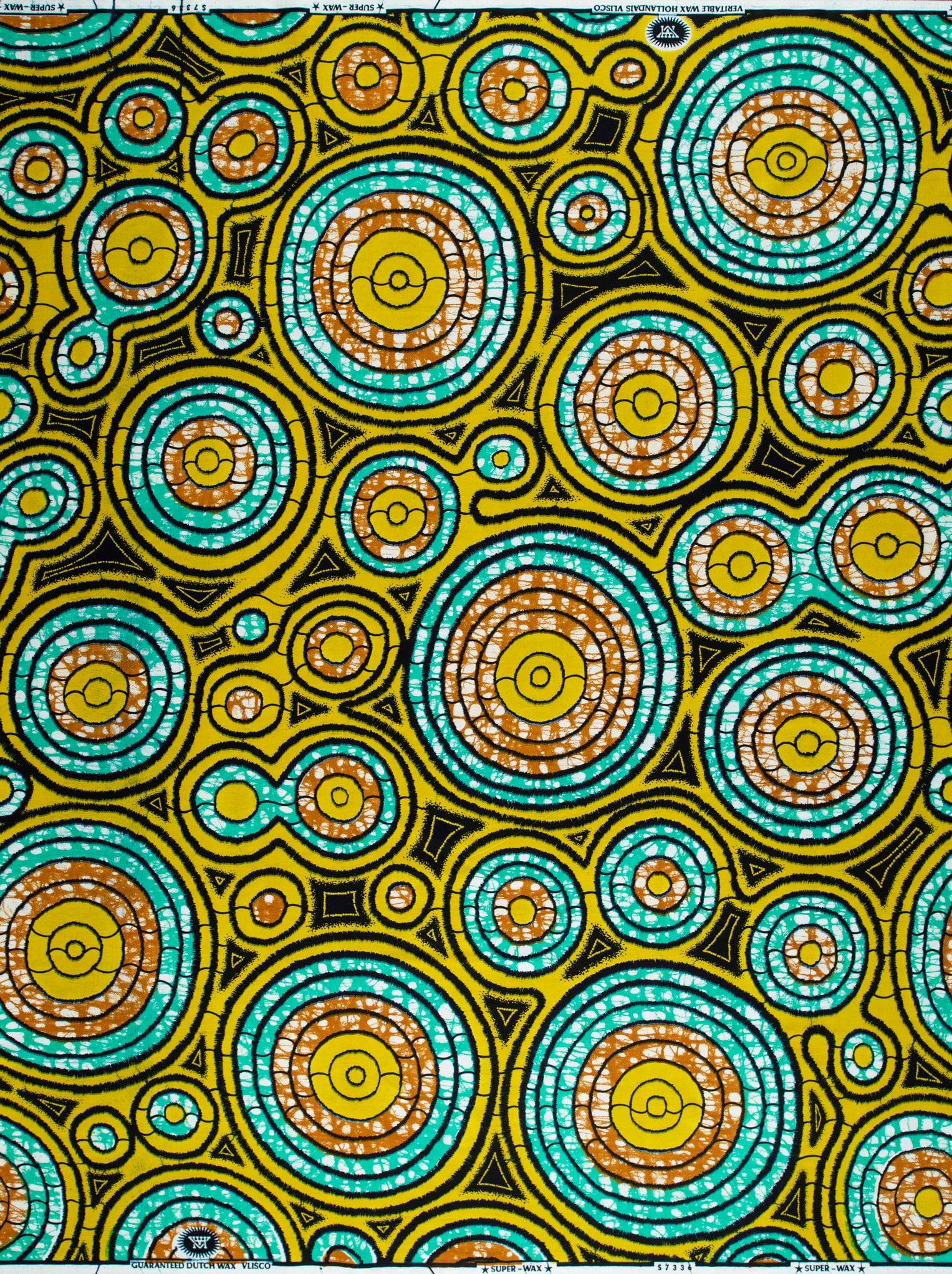 Vibrant yellow teal circular patterned super-wax vls7336.007