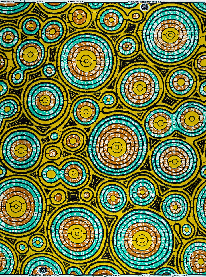 Vibrant yellow teal circular patterned super-wax vls7336.007