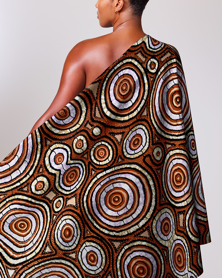 One-shoulder wrap dress rich brown super-wax vls7336.013