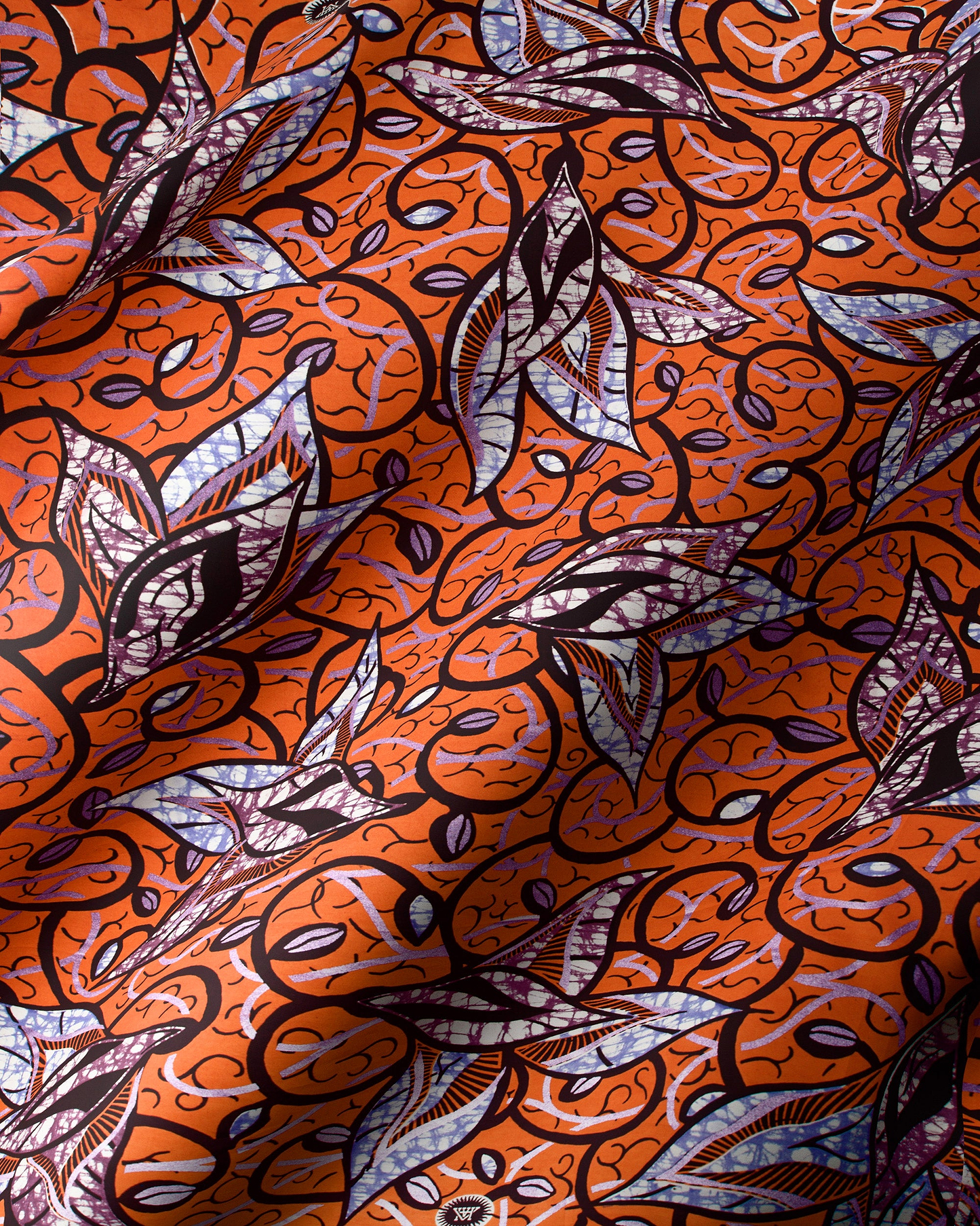 Vibrant orange fabric intricate black super-wax vls7382.007