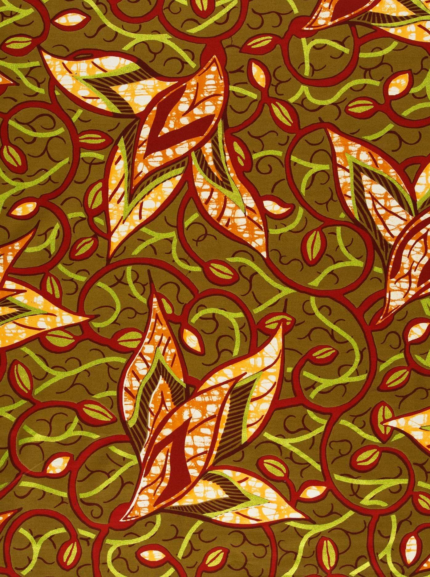 Vibrant autumn-themed fabric stylized leaves super-wax vls7382.010