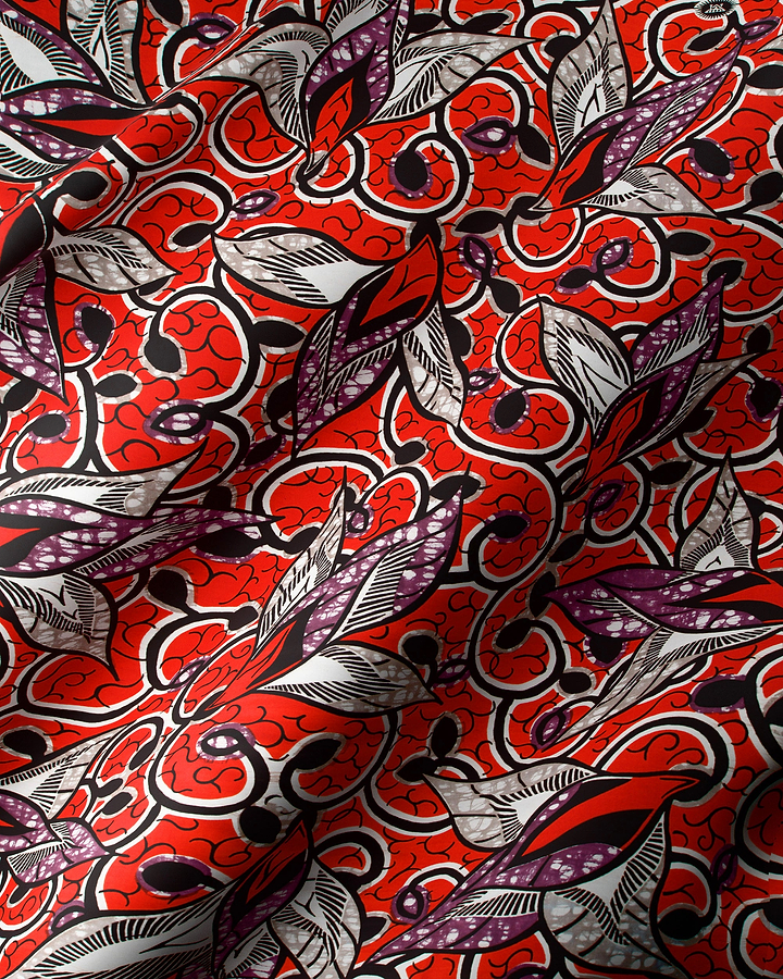 Vibrant red fabric intricate black super-wax vls7382.012