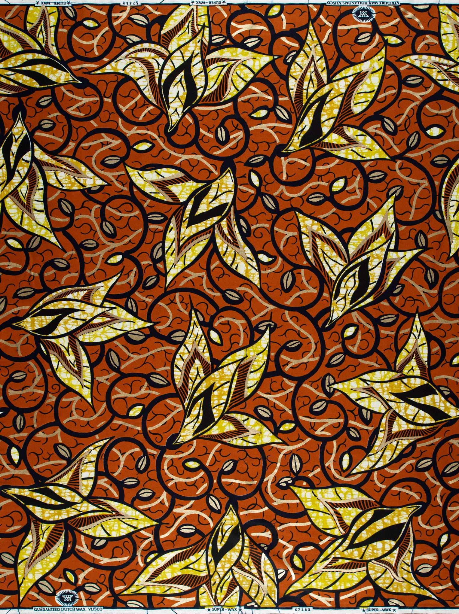 Vibrant orange fabric intricate leaf super-wax vls7382.013