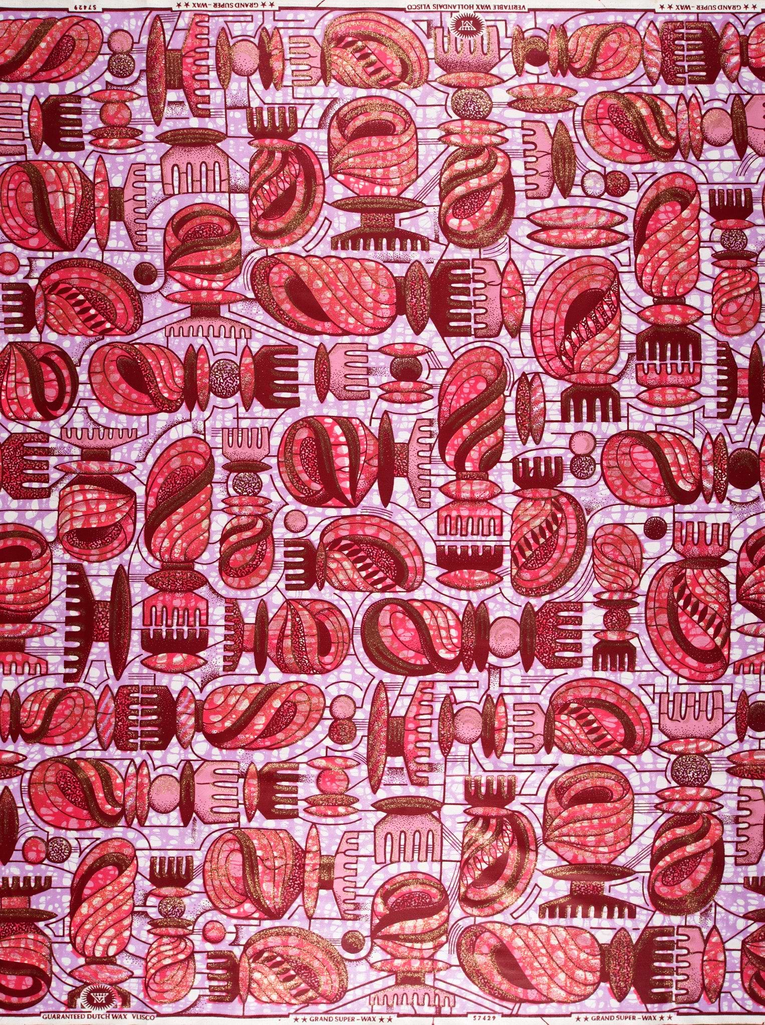 Vibrant red pink abstract patterned grand super-wax vls7429.003