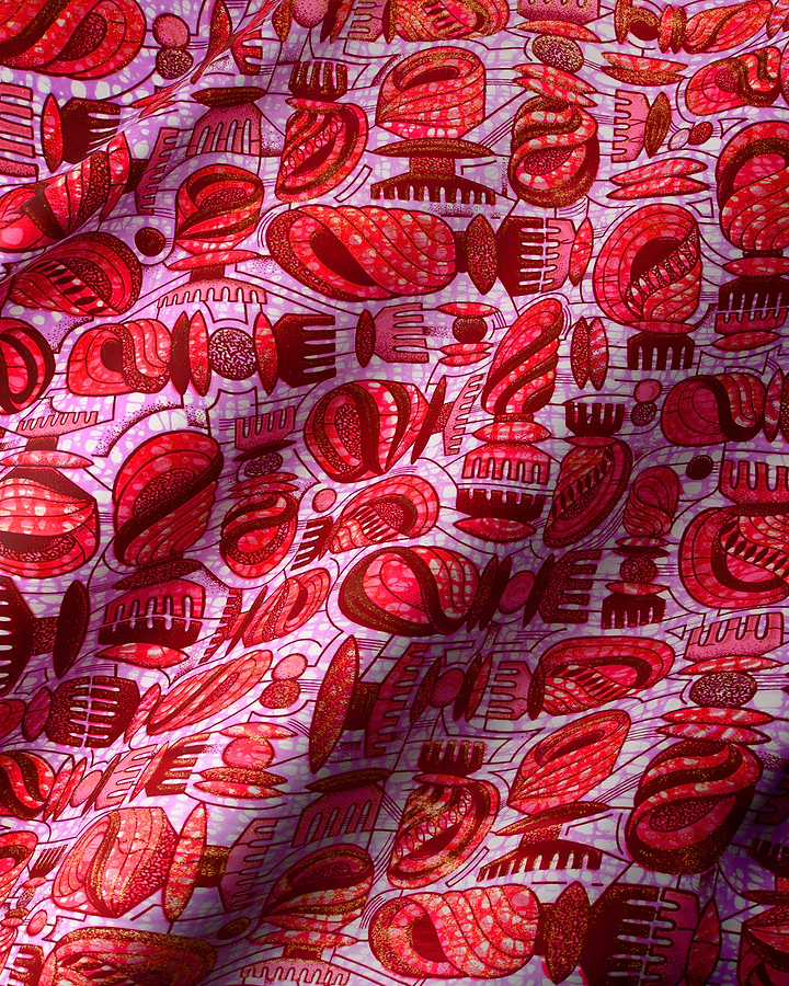 Vibrant red pink patterned fabric grand super-wax vls7429.003