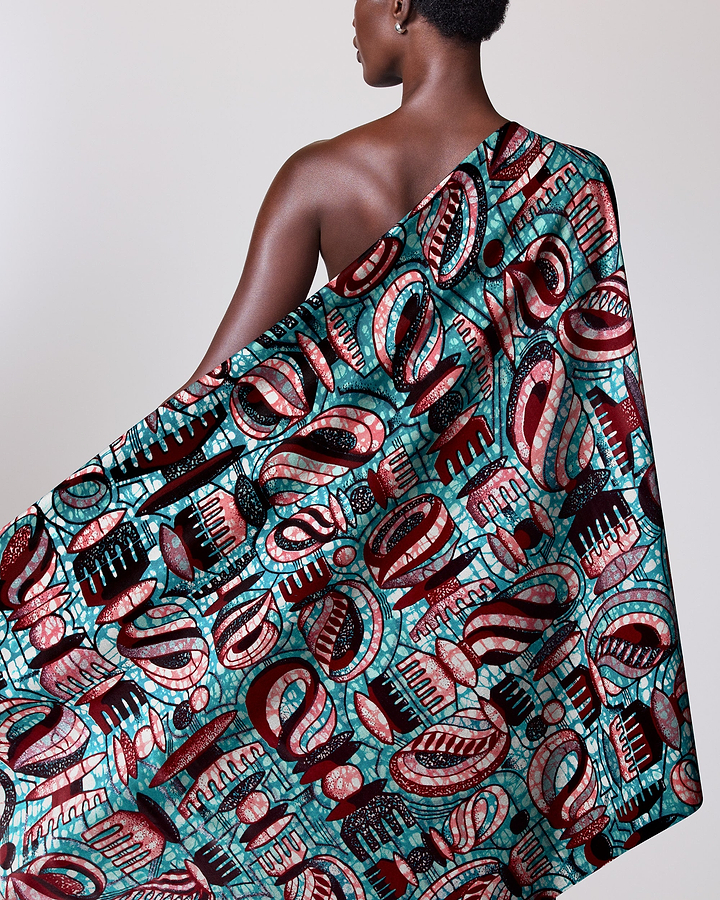Vibrant teal burgundy patterned fabric grand super-wax vls7429.006