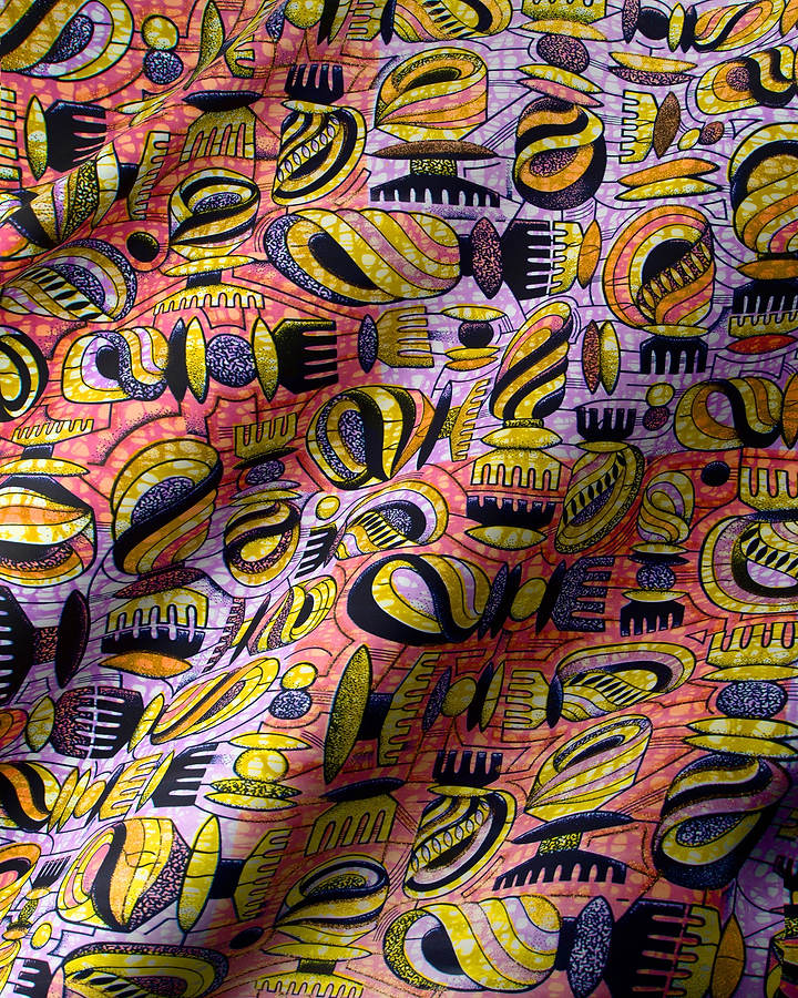 Vibrant pink yellow patterned fabric grand super-wax vls7429.008