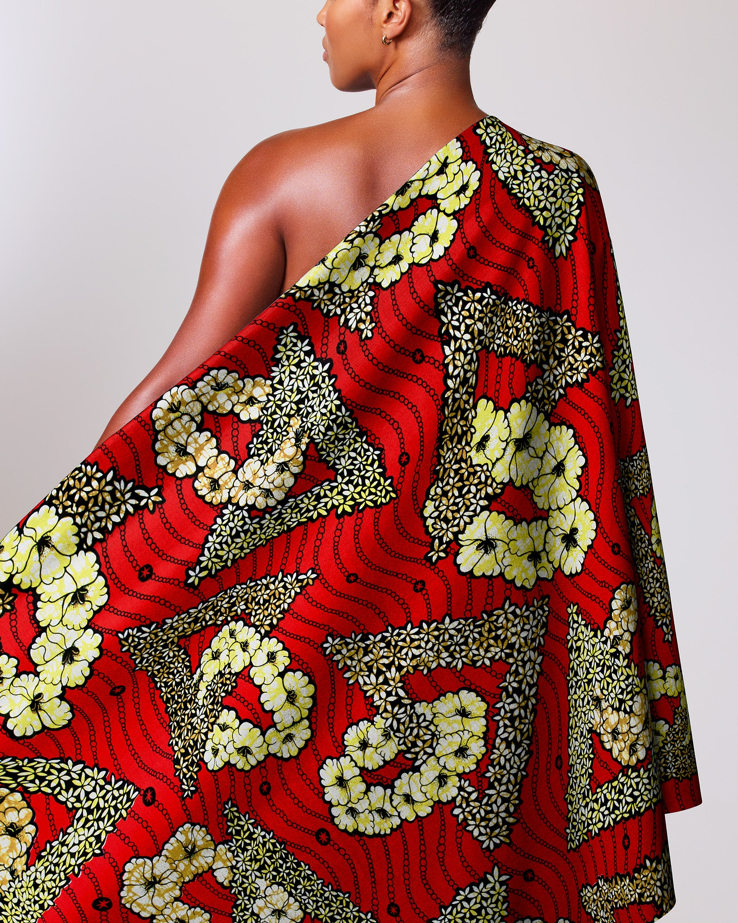 Vibrant red one-shoulder wrap dress super-wax vls7465.003
