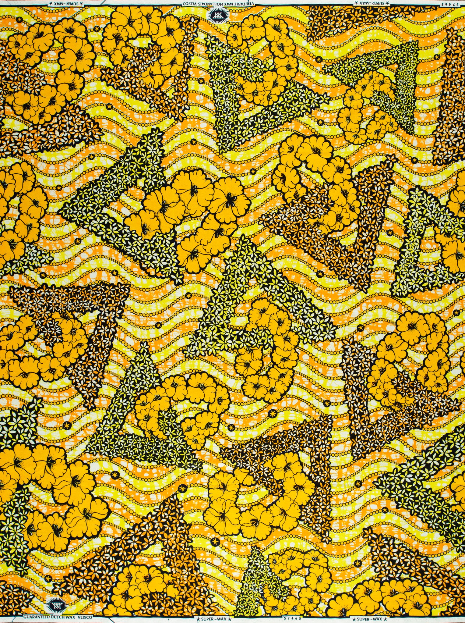 Vibrant yellow brown floral-patterned african super-wax vls7465.010