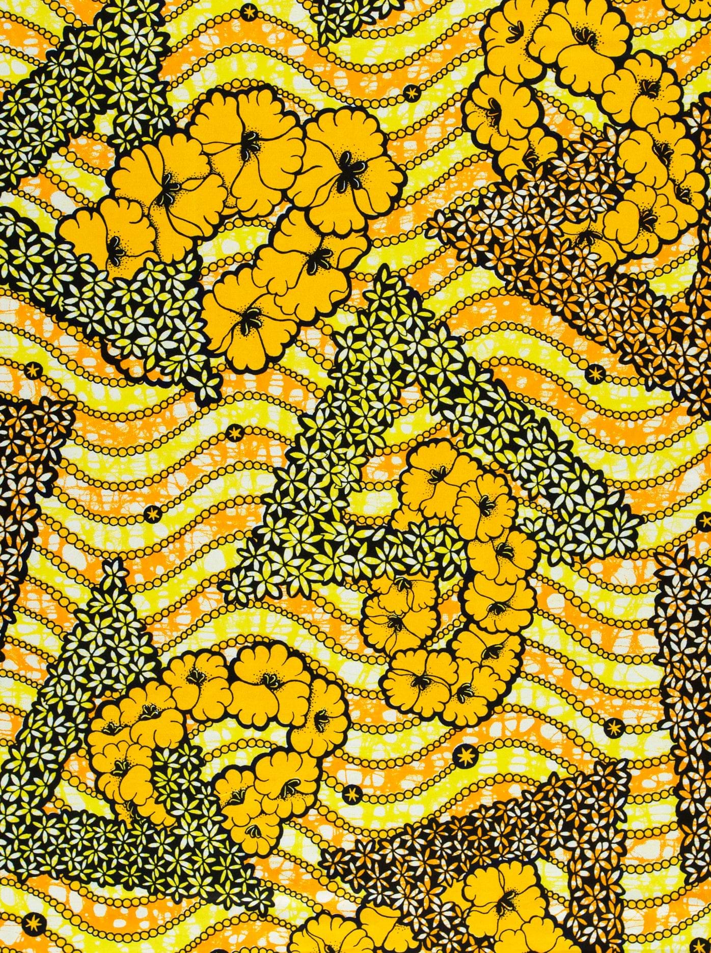Vibrant yellow green floral-patterned fabric super-wax vls7465.010
