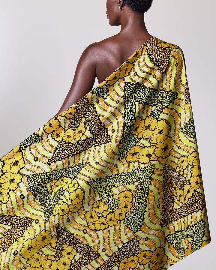 Vibrant yellow green patterned fabric super-wax vls7465.010