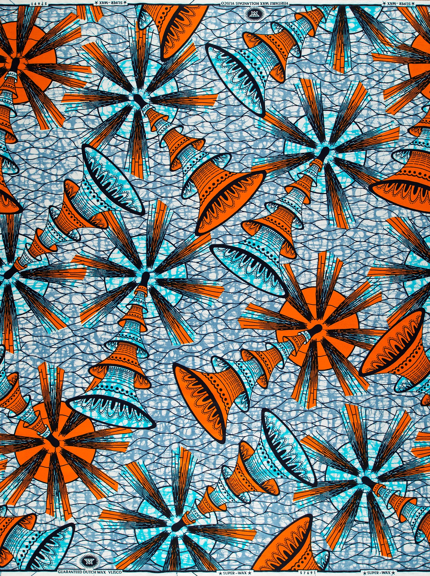 Vibrant orange teal geometric-patterned african super-wax vls7691.003