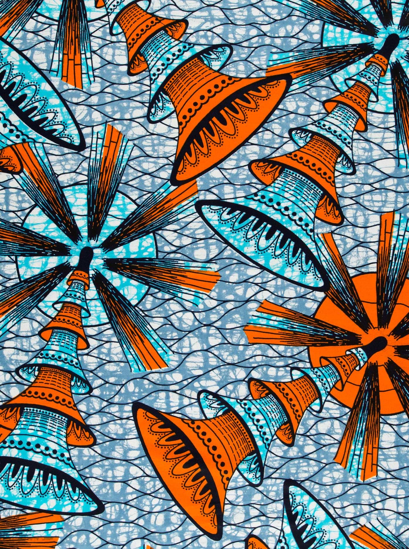 Vibrant orange teal bell-shaped motifs super-wax vls7691.003