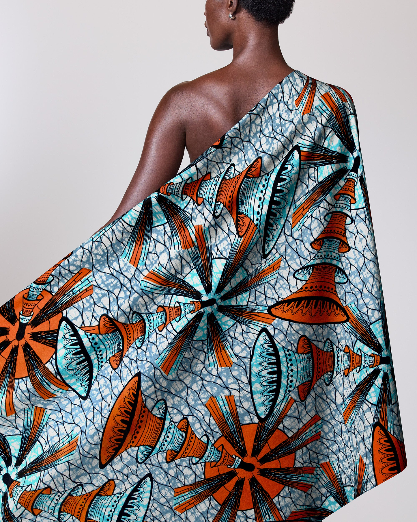Vibrant orange teal patterned fabric super-wax vls7691.003