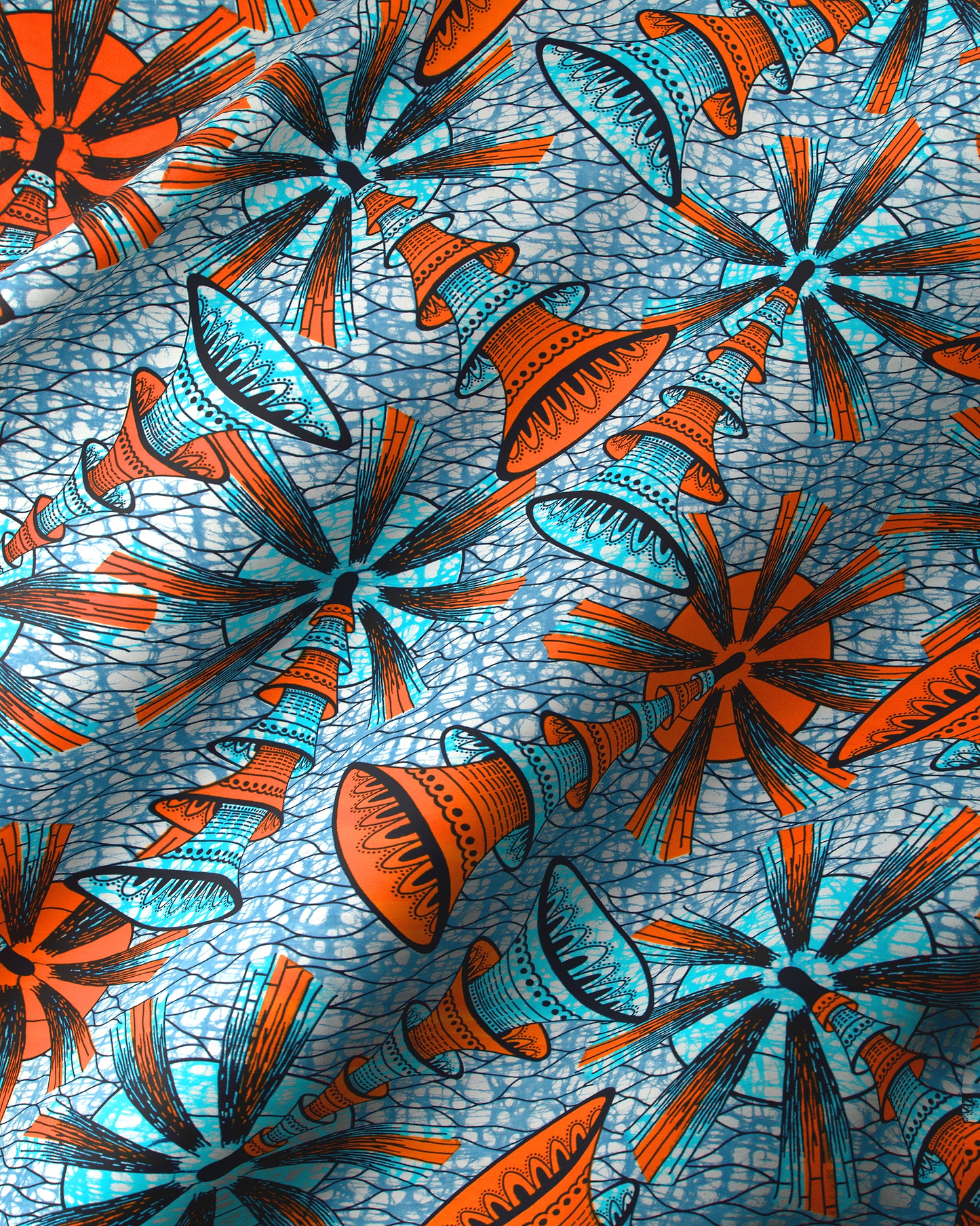 Vibrant orange teal patterned fabric super-wax vls7691.003