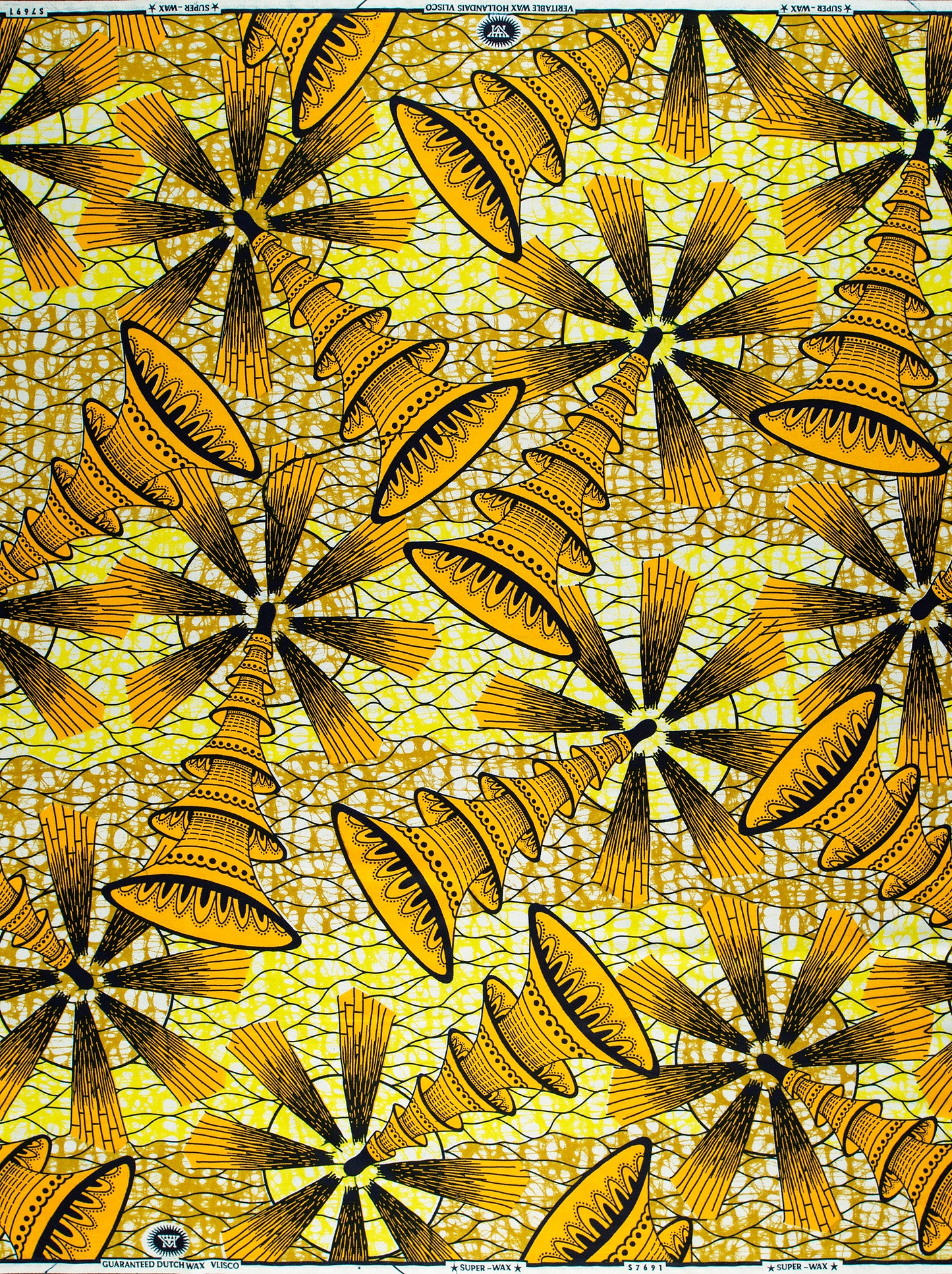 Vibrant yellow black african print super-wax vls7691.004