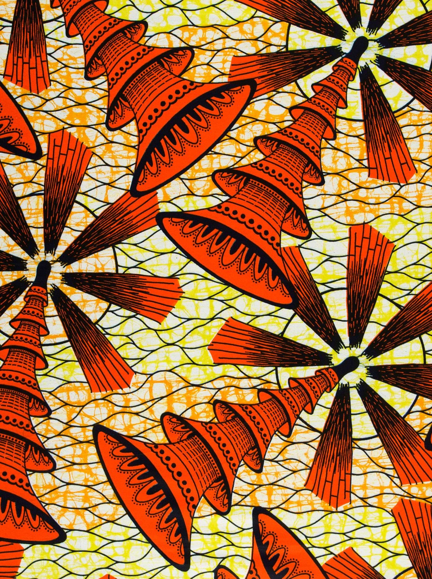 Vibrant orange black patterned fabric super-wax vls7691.006