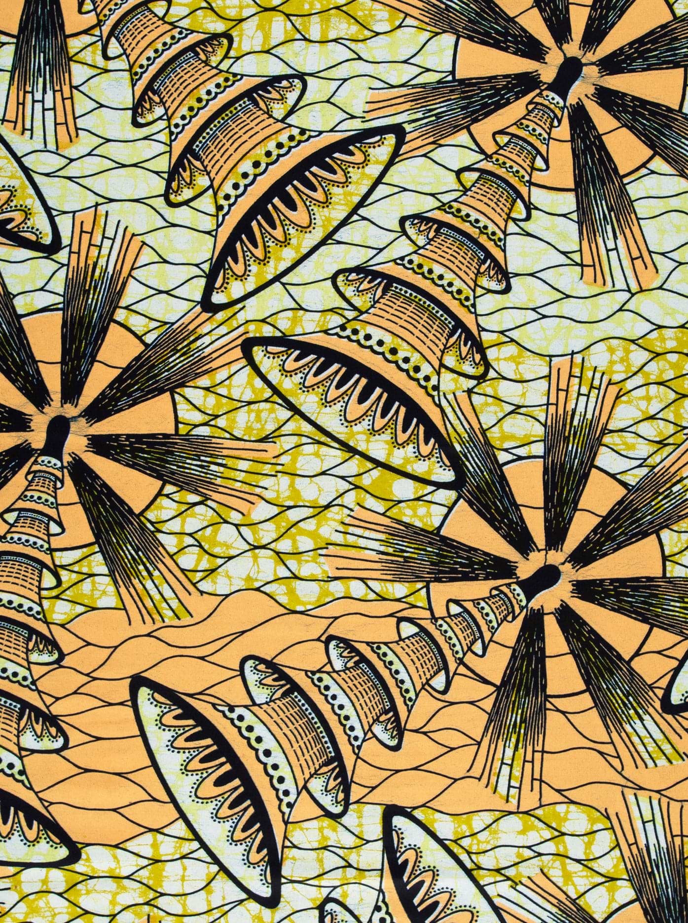 Vibrant yellow black patterned fabric super-wax vls7691.011