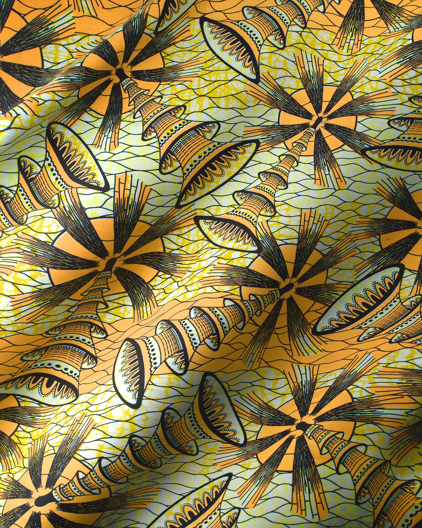 Vibrant orange black patterned fabric super-wax vls7691.011