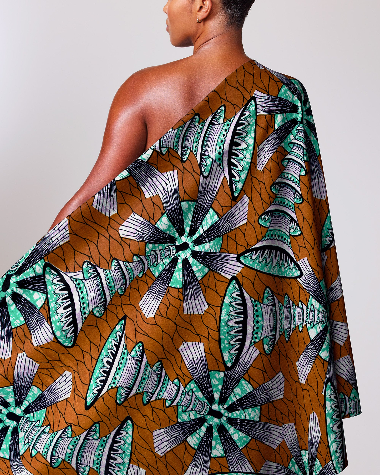 One-shoulder dress made vibrant brown super-wax vls7691.013