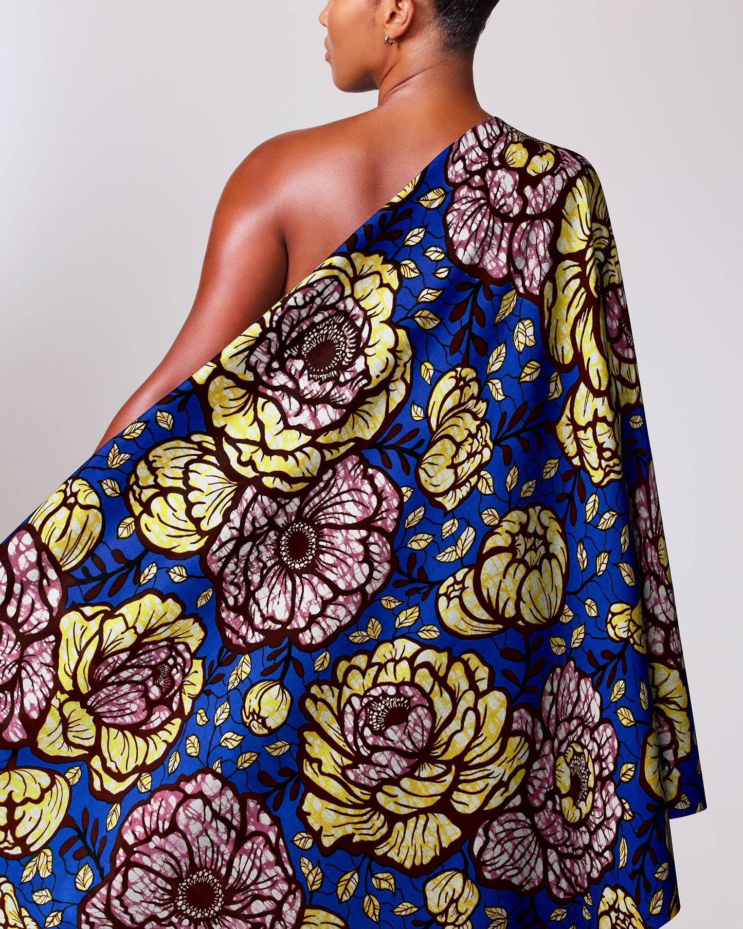 Vibrant blue one-shoulder wrap dress super-wax vls7783.008