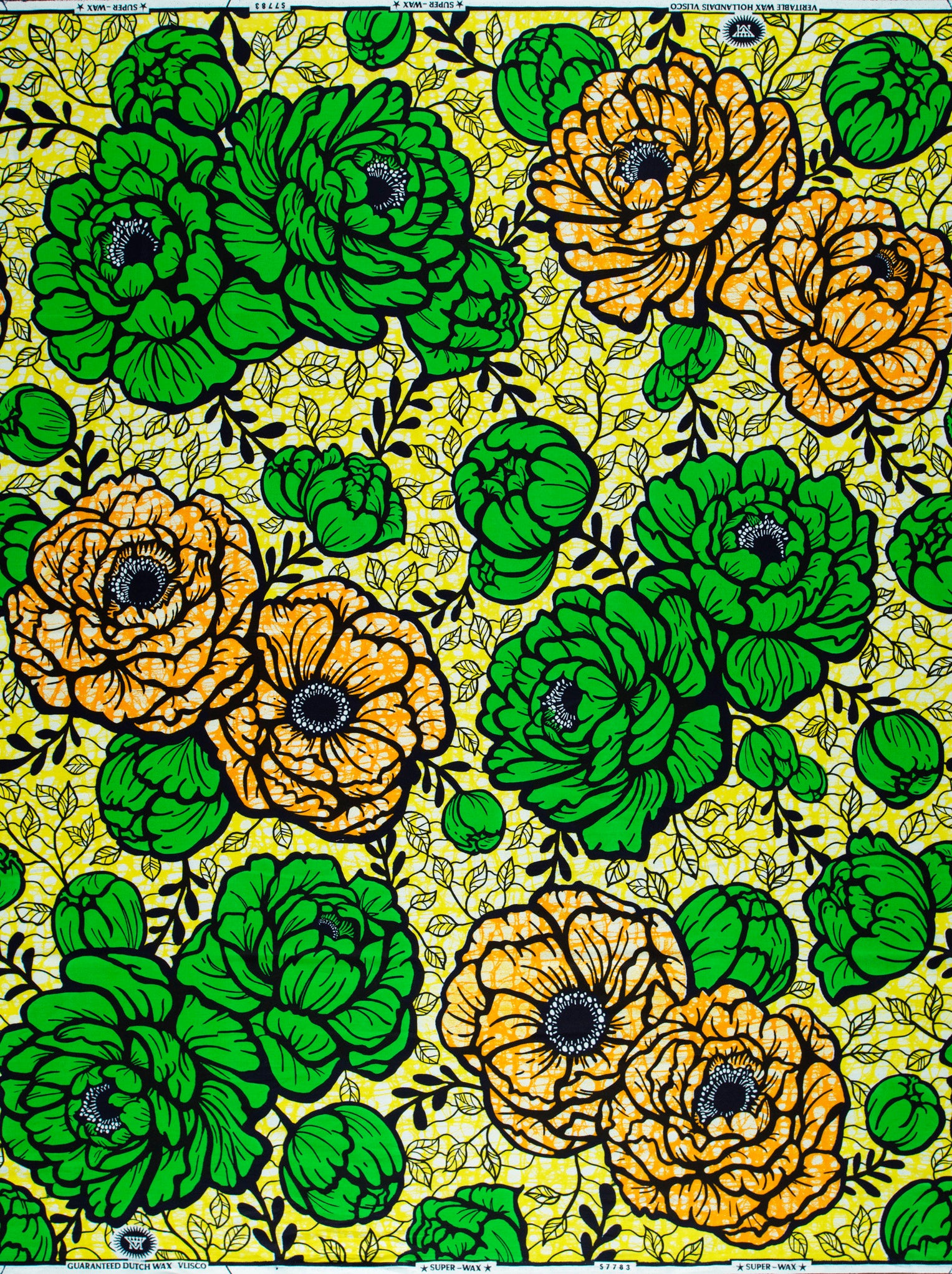 Vibrant green orange floral fabric super-wax vls7783.010