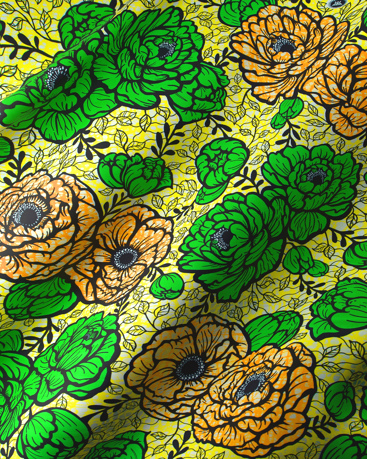 Vibrant yellow fabric bold green super-wax vls7783.010