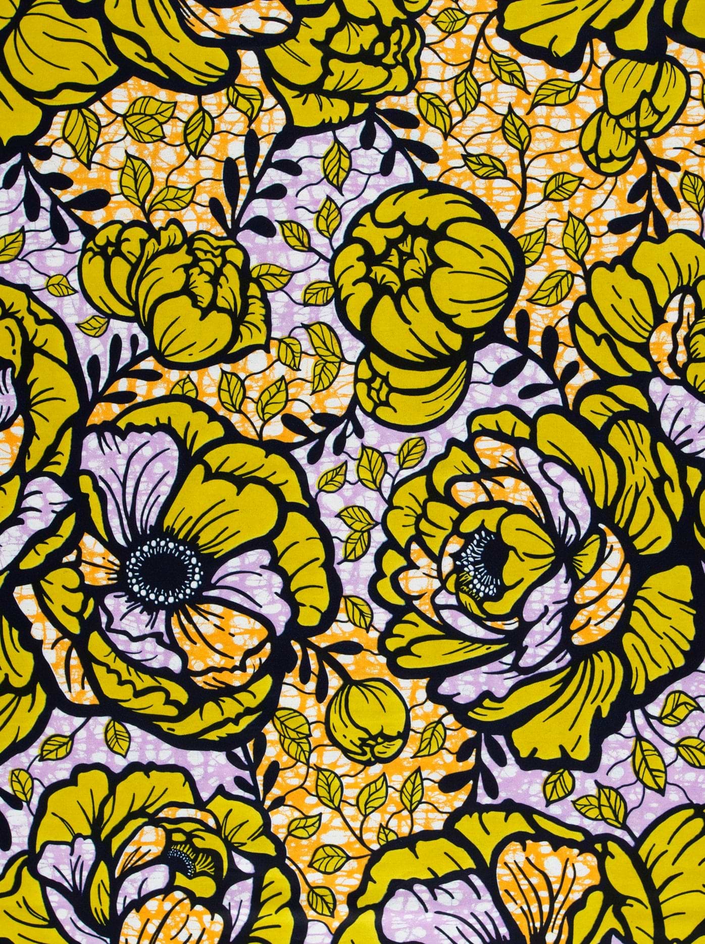 Vibrant yellow purple floral fabric super-wax vls7783.012