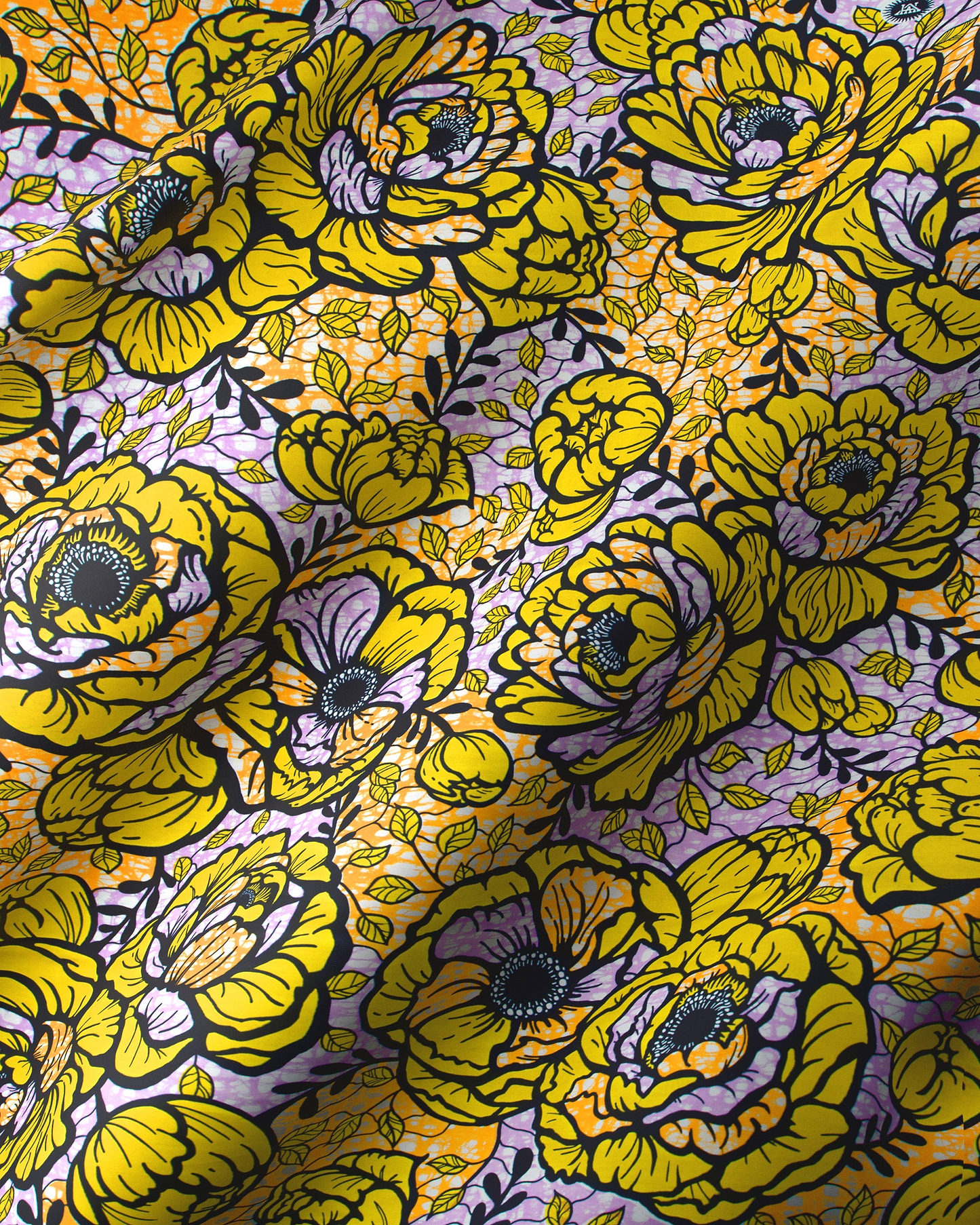 Vibrant yellow purple floral fabric super-wax vls7783.012