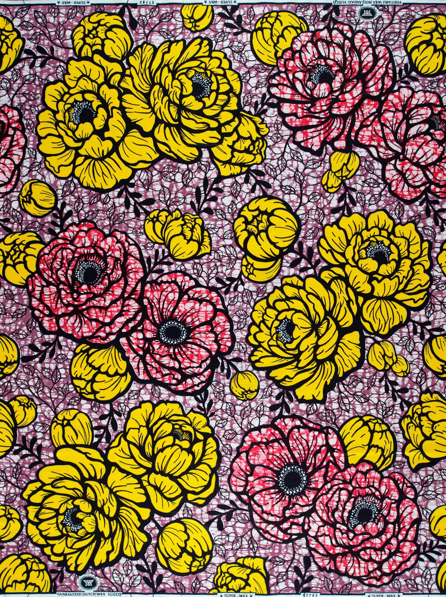 Vibrant yellow pink floral patterned super-wax vls7783.015