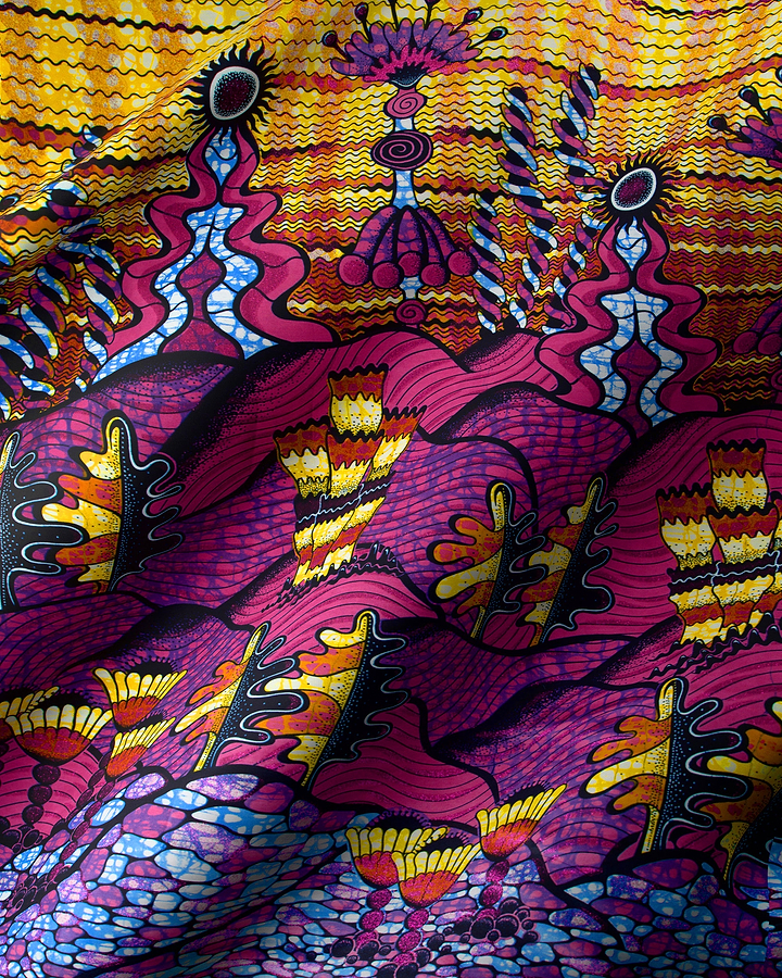 Vibrant abstract-patterned fabric bold magenta grand super-wax vls7857.001