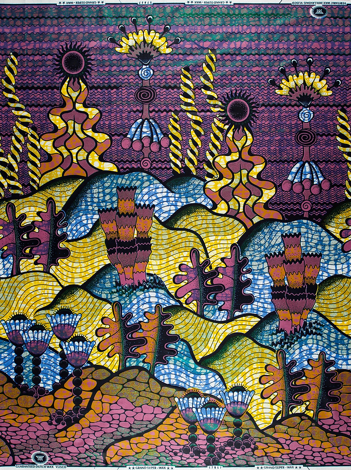 Vibrant abstract-patterned fabric stylized plants grand super-wax vls7857.004