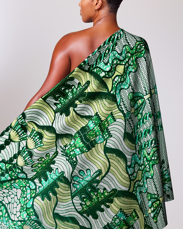 Vibrant green white patterned fabric grand super-wax vls7857.005