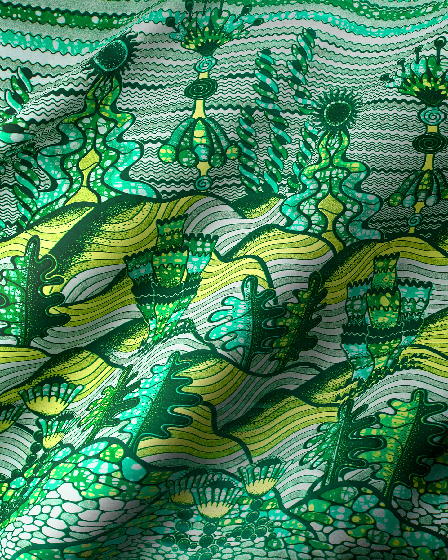 Vibrant green yellow patterned fabric grand super-wax vls7857.005