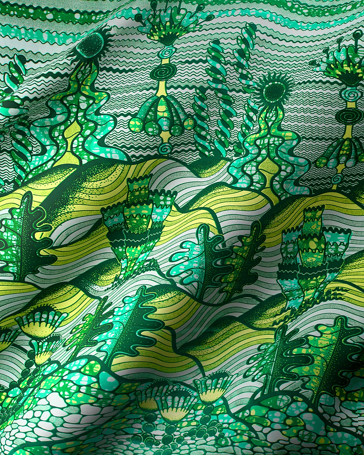 Vibrant green yellow patterned fabric grand super-wax vls7857.005