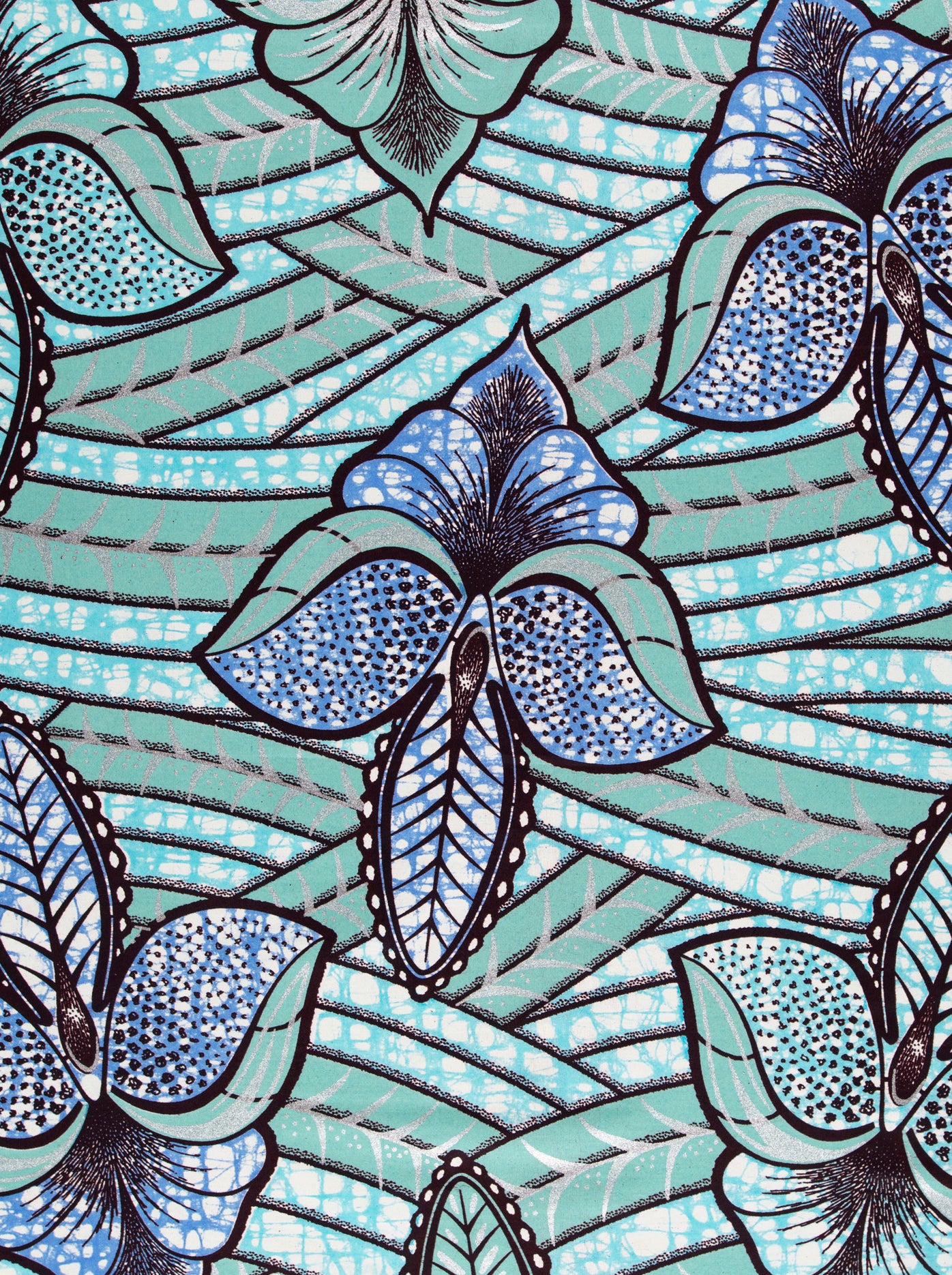 Vibrant turquoise blue floral-patterned fabric super-wax vls8004.012