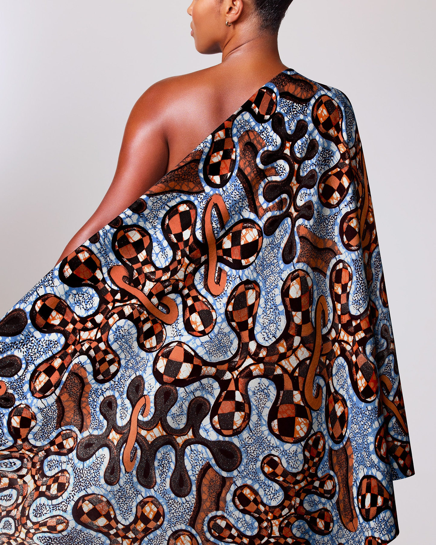 One-shoulder garment vibrant blue brown grand super-wax vls8132.003
