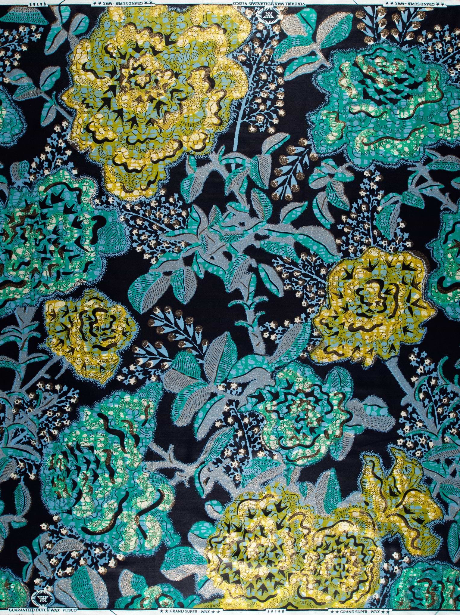 Vibrant teal gold floral fabric grand super-wax vls8188.001