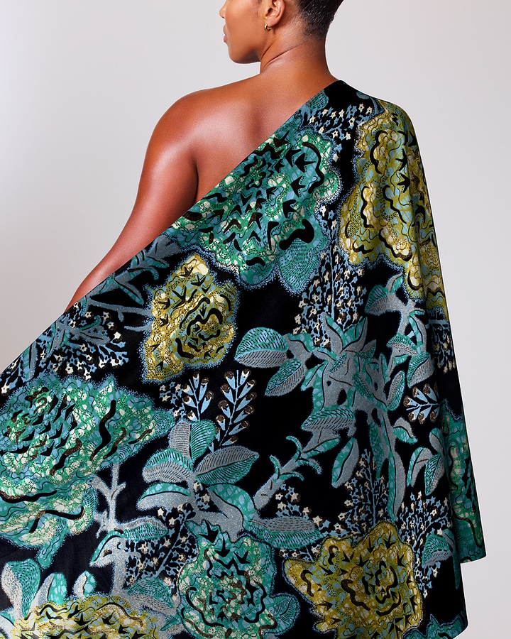 One-shoulder dress black velvet vibrant grand super-wax vls8188.001