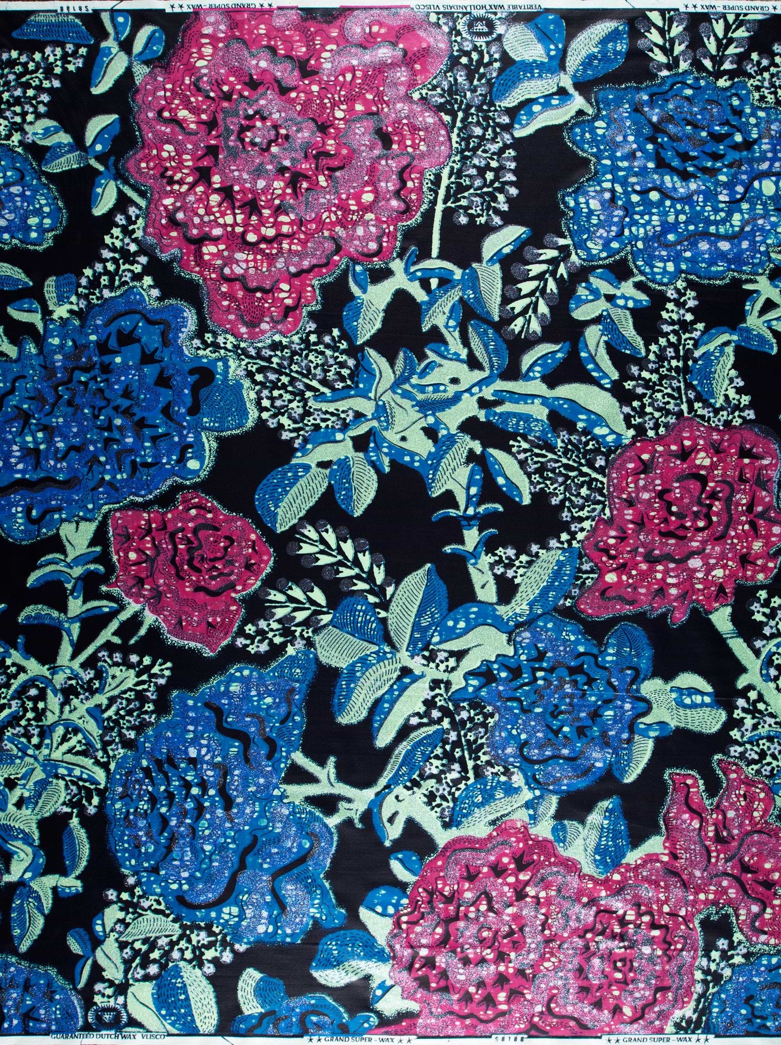Vibrant pink blue floral fabric grand super-wax vls8188.002