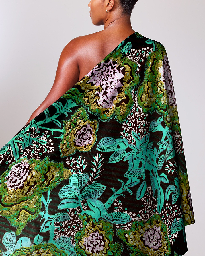 Vibrant green black one-shoulder wrap grand super-wax vls8188.004
