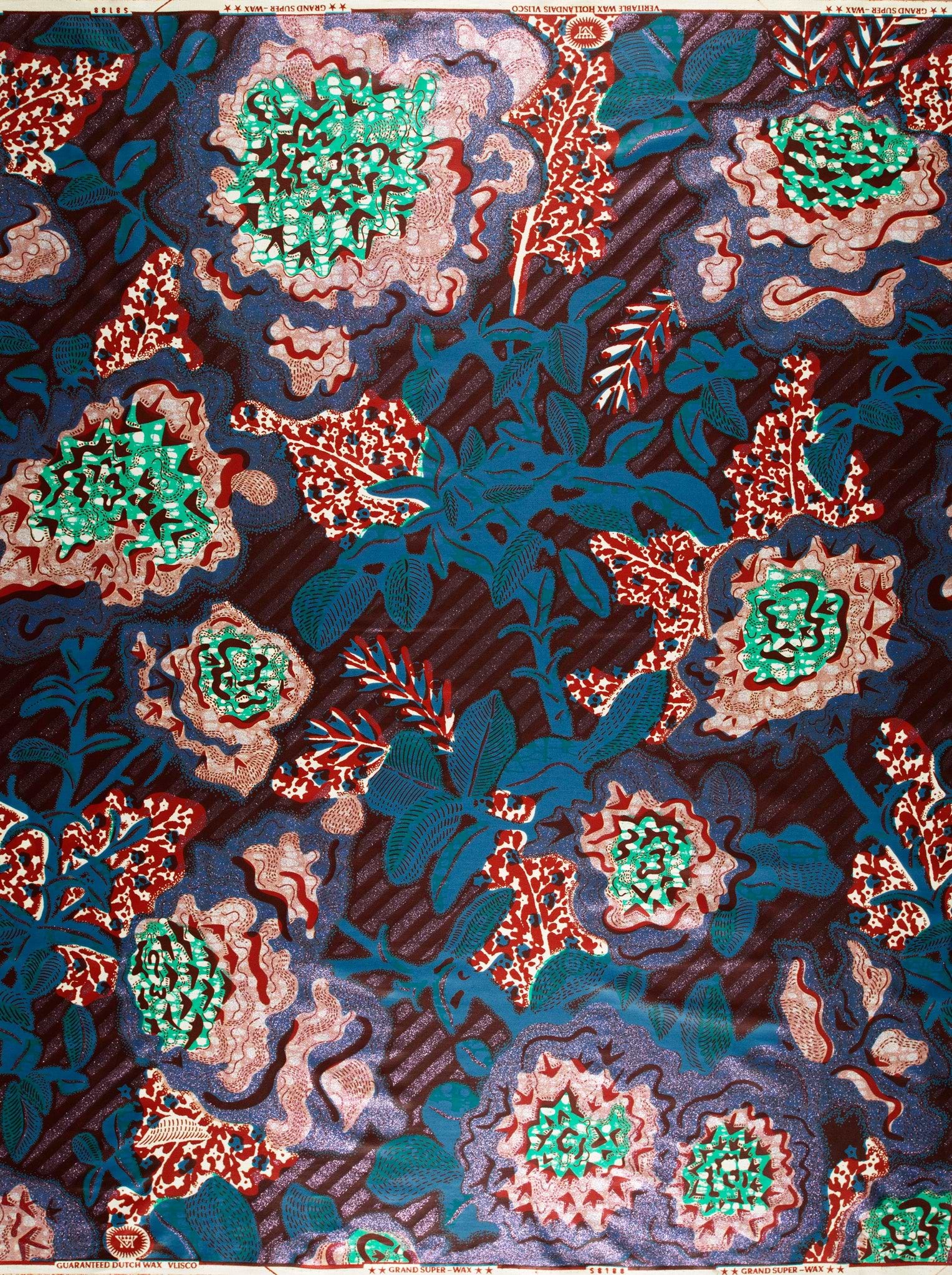 Vibrant blue green floral-patterned fabric grand super-wax vls8188.008
