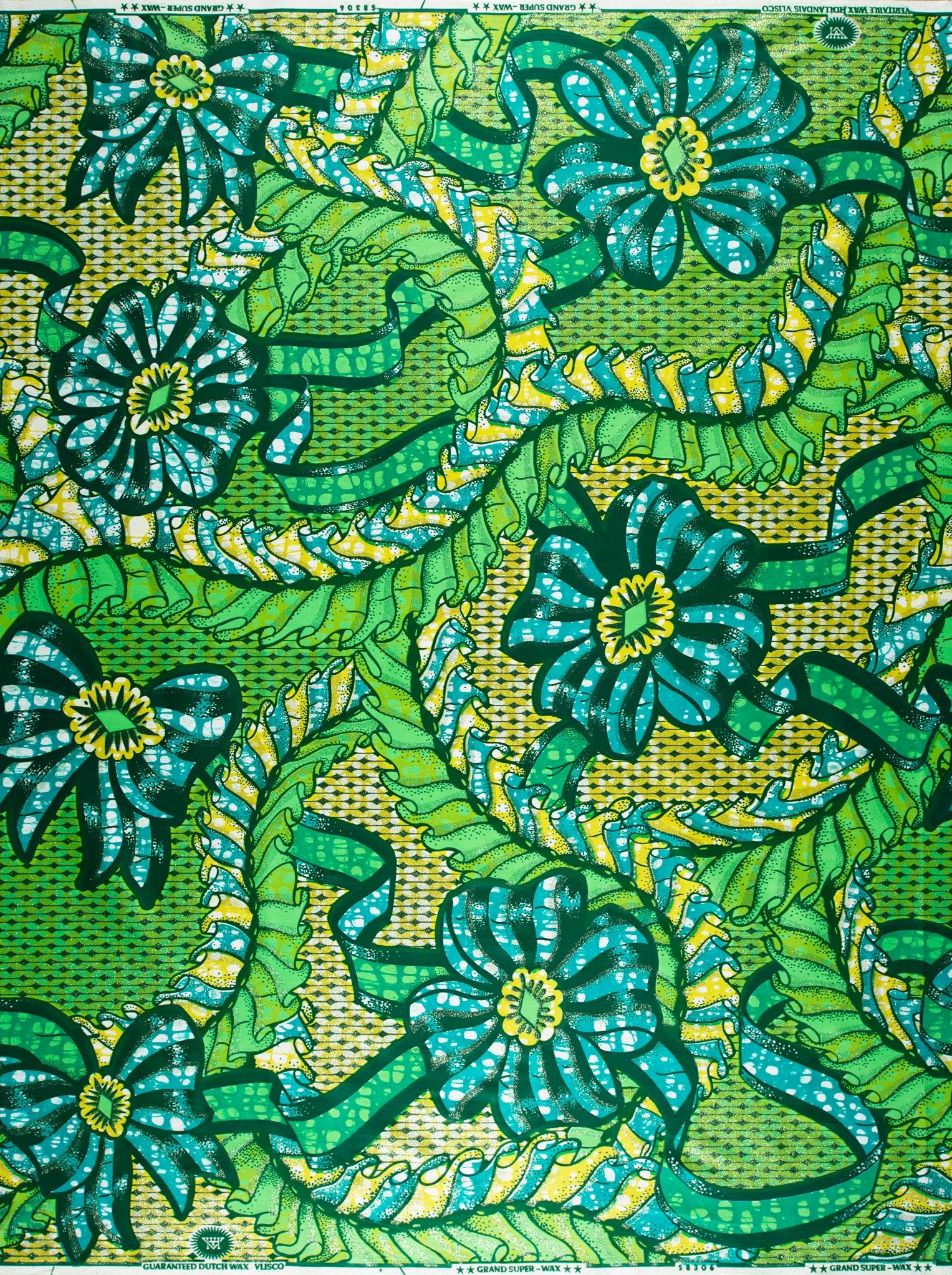 Vibrant green teal floral-patterned fabric grand super-wax vls8306.002