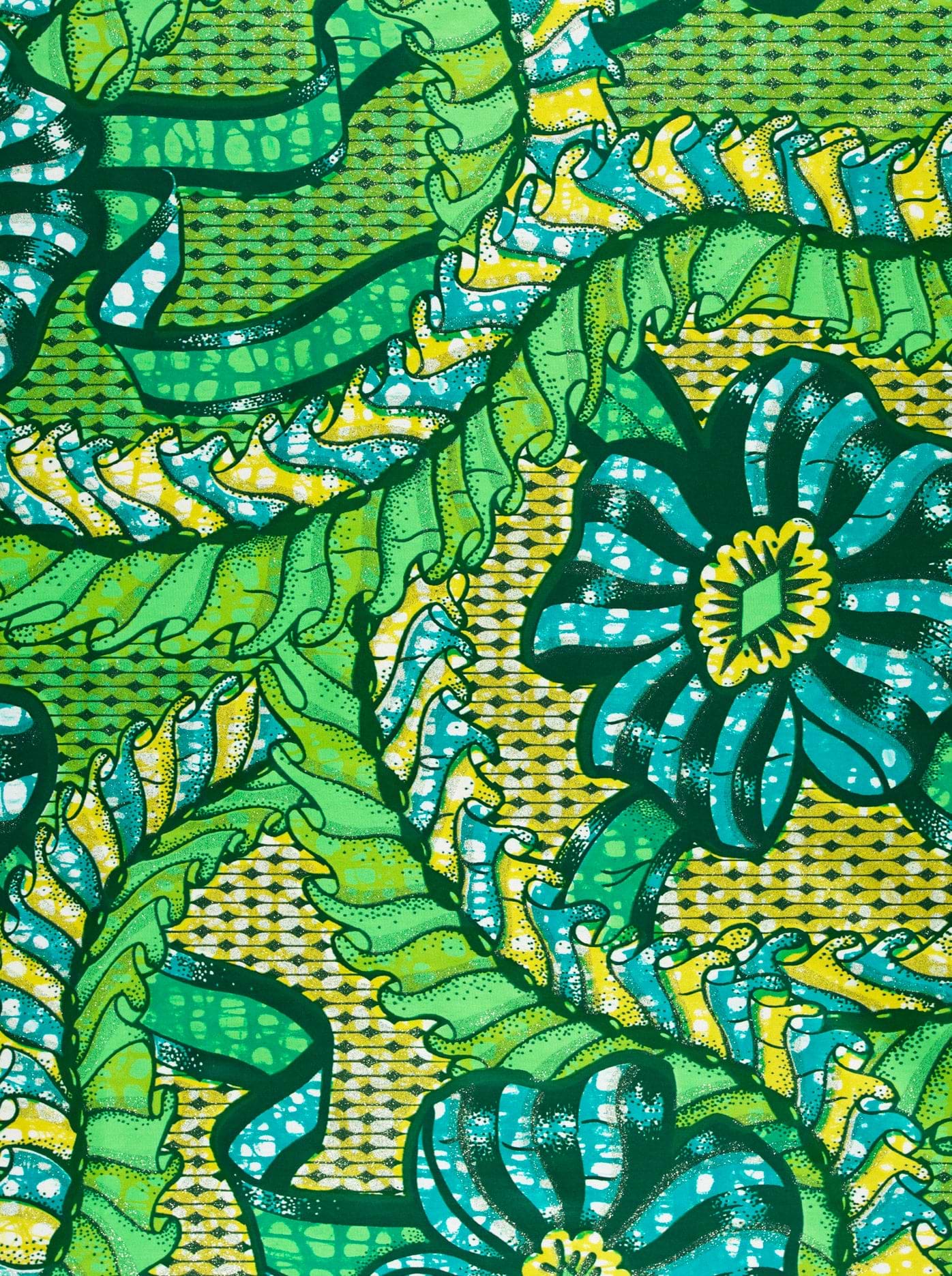 Vibrant green teal floral-patterned fabric grand super-wax vls8306.002