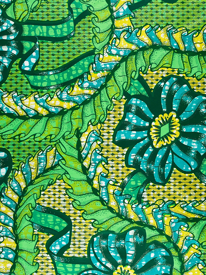 Vibrant green teal floral-patterned fabric grand super-wax vls8306.002