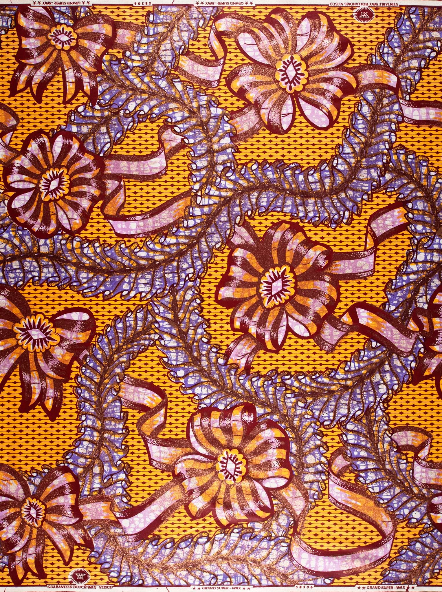 Vibrant orange purple floral-patterned african grand super-wax vls8306.003