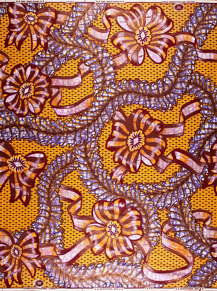 Vibrant orange purple floral-patterned african grand super-wax vls8306.003