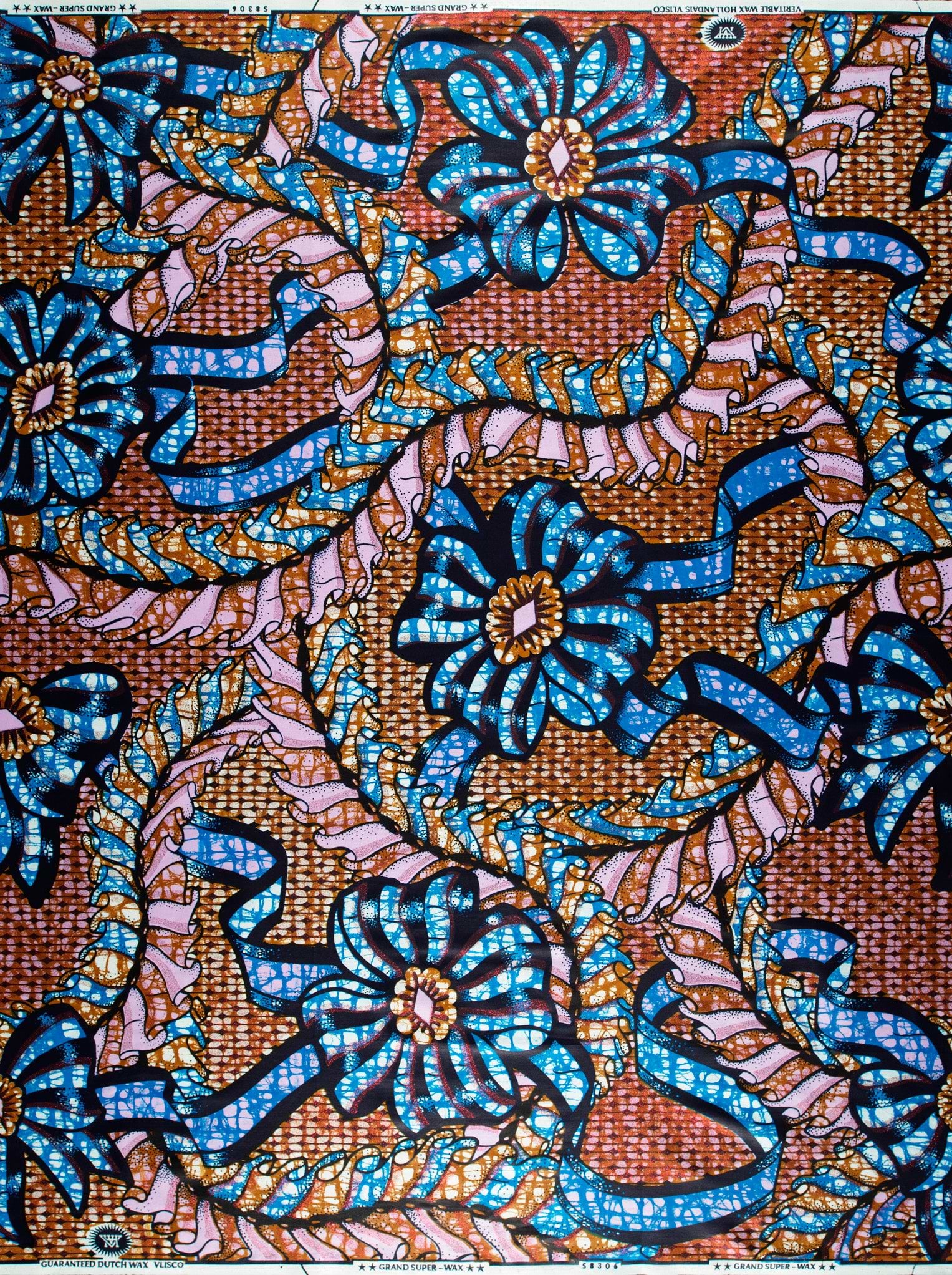 Vibrant blue pink floral-patterned african grand super-wax vls8306.005